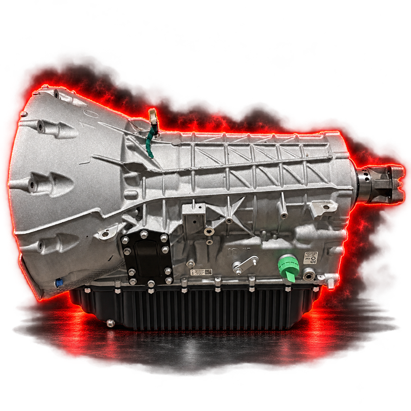 10R140 transmission; photo edited to illustrate a black deep pan